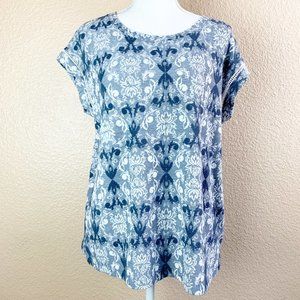 Rose + Olive Blue And White Cuffed Sleeve Blouse